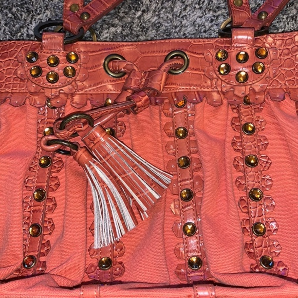 Sondra Robert’s Orange studded Croc embossed Bag - Picture 3 of 10